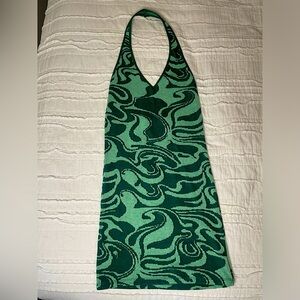 Pull & Bear Green Patterned Halter Dress